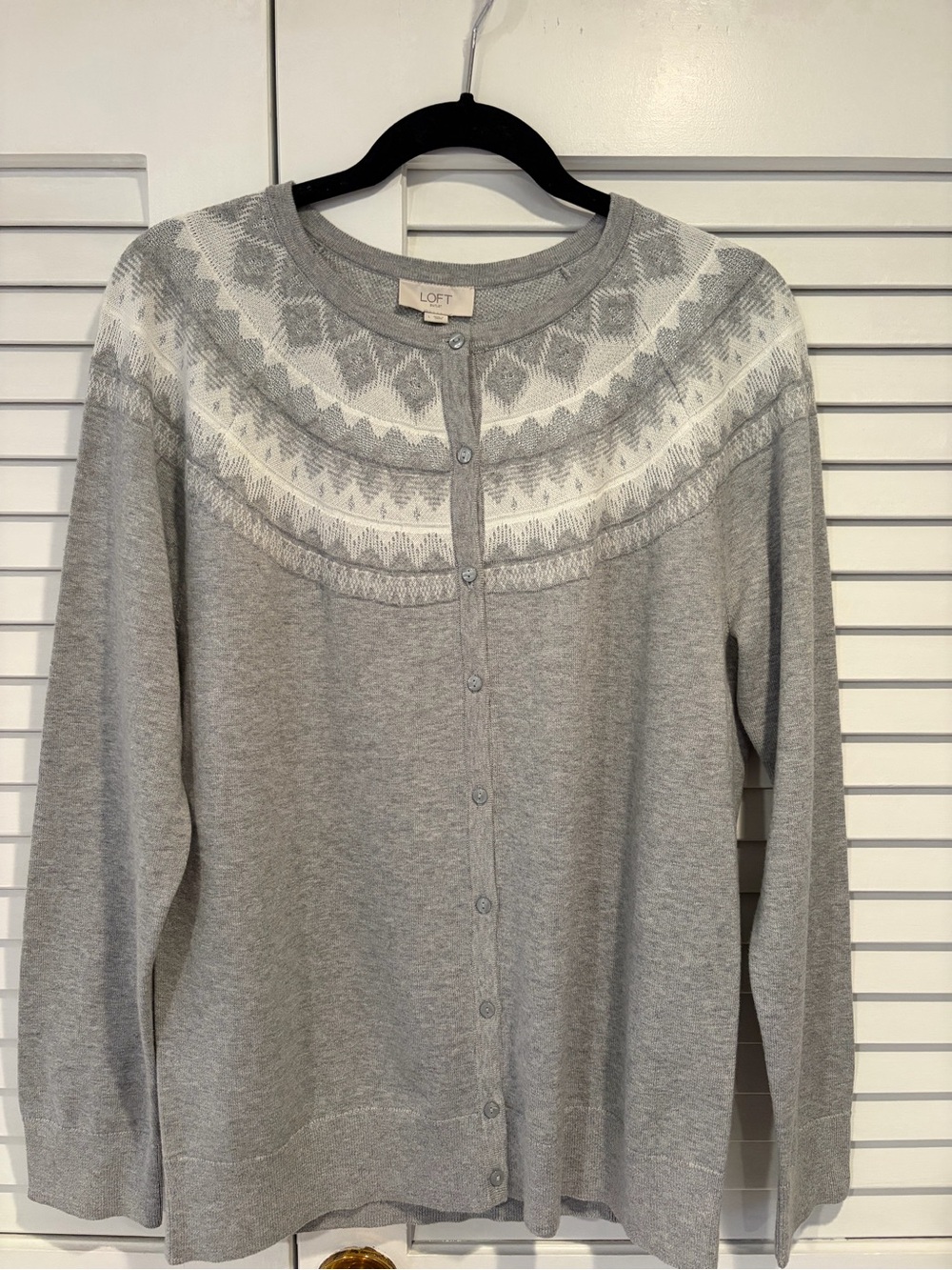 LOFT Gray Fair Isle Button-Front Cardigan Sweater NWT